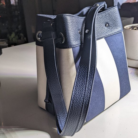 Kate Spade Marti Small Canvas Leather Blazer Blue Even Striped Bucket Handbag - Picture 5 of 8